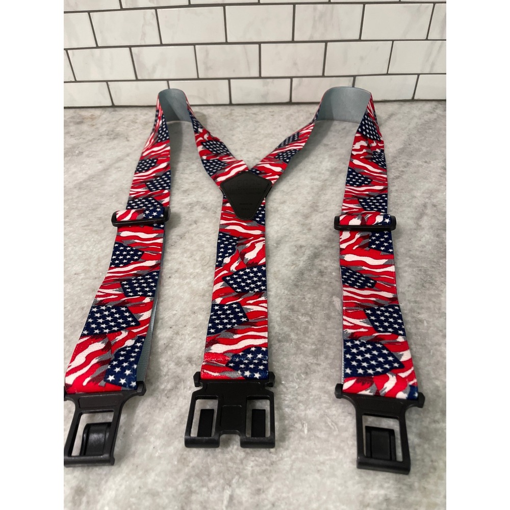 Perry Suspenders Men OS Red American Flag USA Made Hook Belt Clip Y-Back